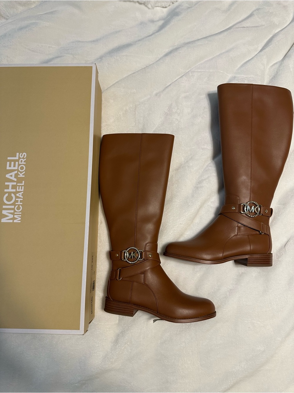 Michael Kors Cognac Leather Over-the-Knee Buckle Boots